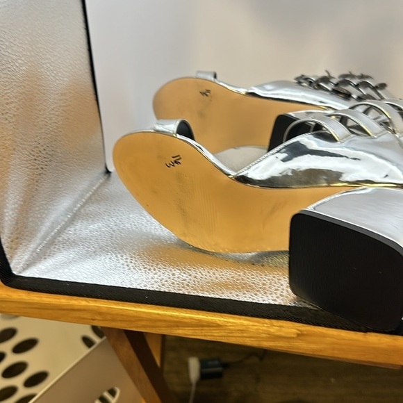 Beautiful PRIVILEGED shiny silver platform heels. Size 8 1/2 used slightly. - Picture 5 of 7